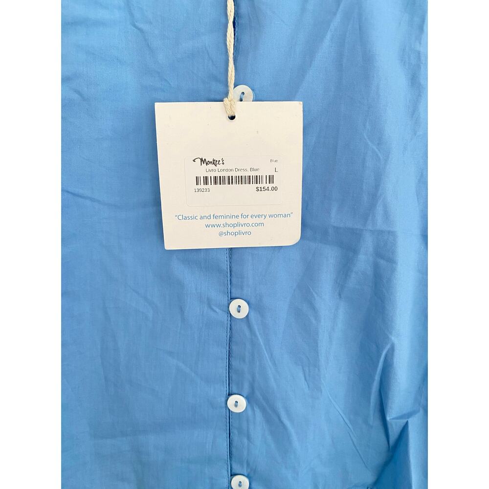 Livro London Blue Button Shirt Mini Dress Puff Sleeves Cotton Poplin Tuckernuck - Picture 6 of 11